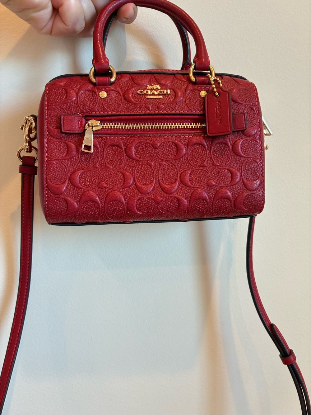 Coach Mini Rowan Crossbody Bag 1941 Red Embossed Signature Leather.